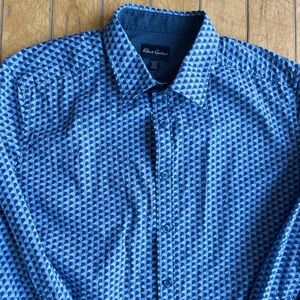 Robert Graham Fitted Blue Geometric Cube Pattern Shirt Size XL
